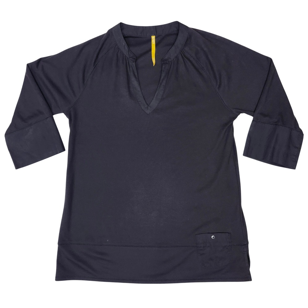 Lole V Neck 3/4 Sleeve Tunic Top Black Activewear Athleisure Travel Casual Large